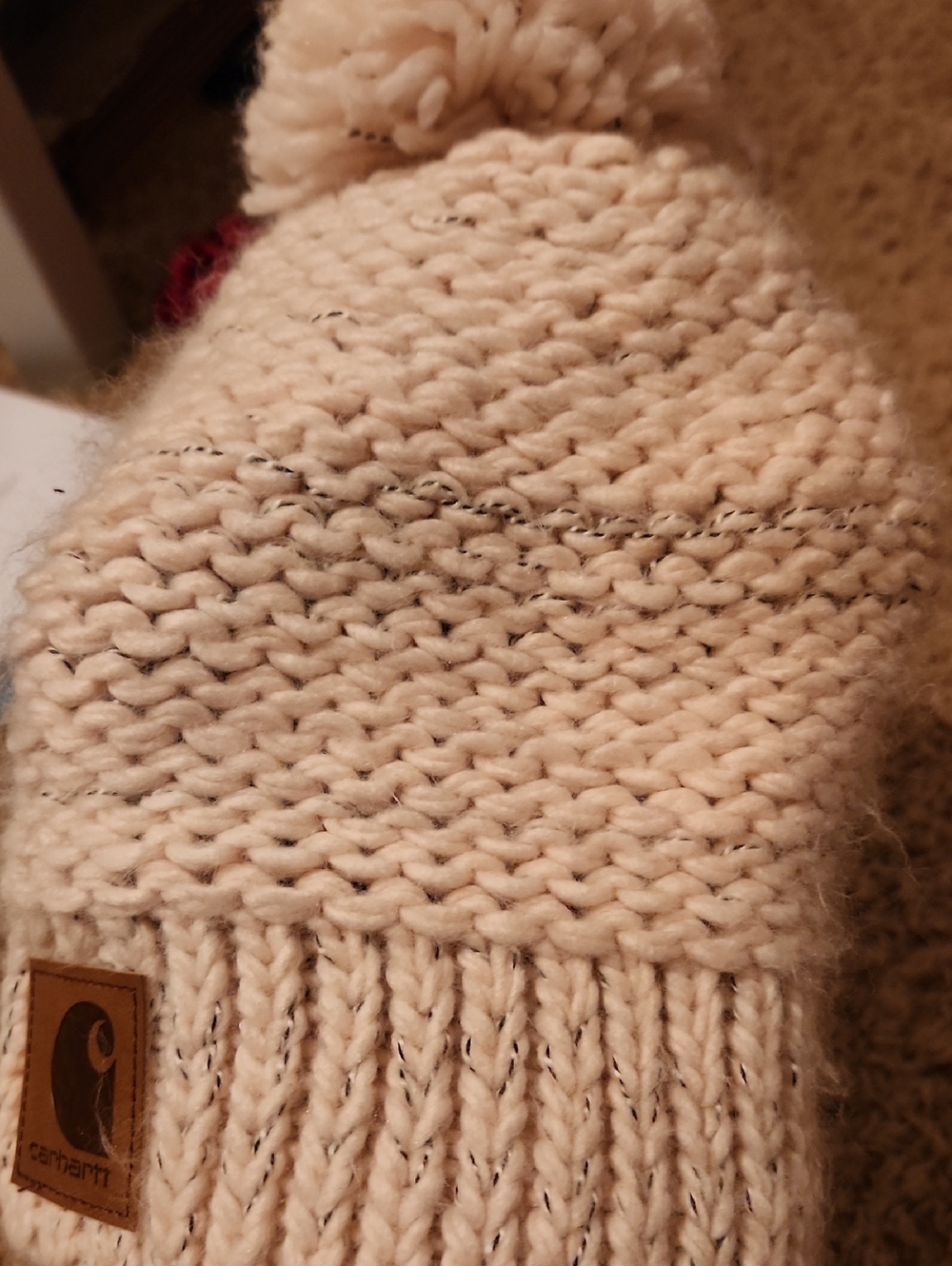 NWT Carhartt Cream Chunky Knit Pom Beanie - Picture 9 of 9